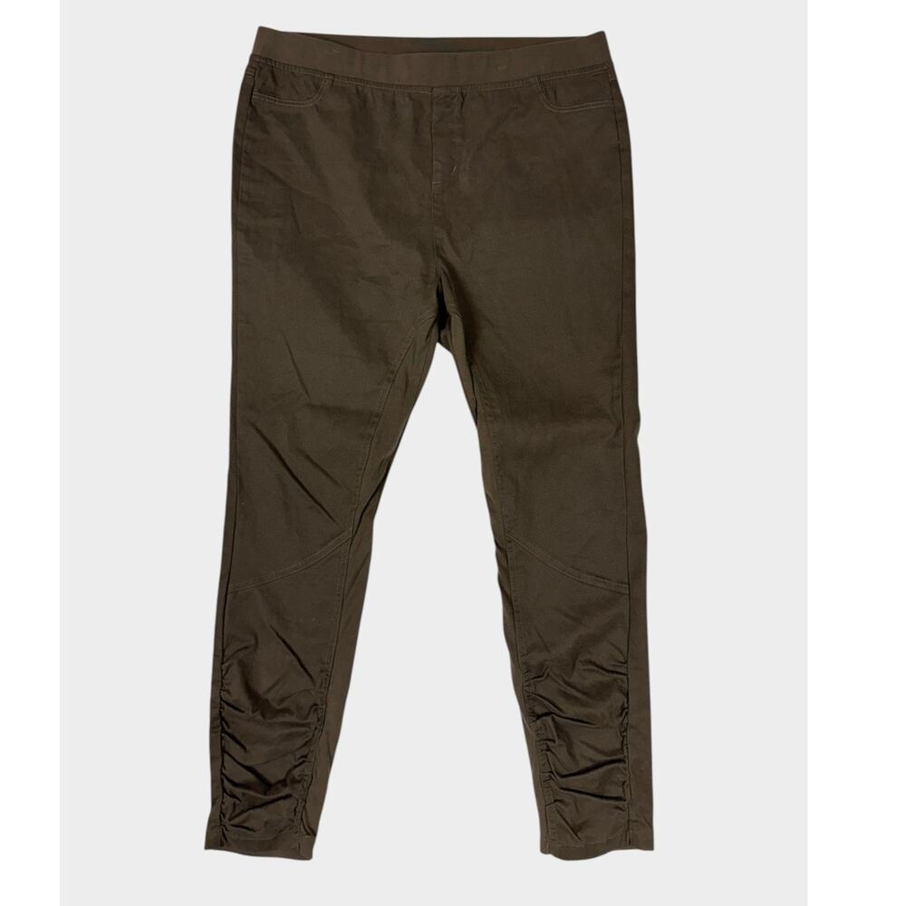 Soft Surroundings Olive Green Large Tall Pull On Pants Ruched Lower Leg Detail